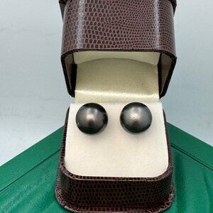 14mm Tahitian NATURAL PEARL EARRING WHITE GOLD LOCK